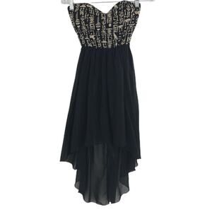 Papaya Dress Womens Small Black Strapless High Lo Sheer Open Back Lined Casual